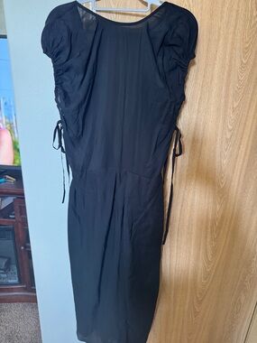 Banana Republic Black Short-Sleeve Sheer-Panel Midi Dress